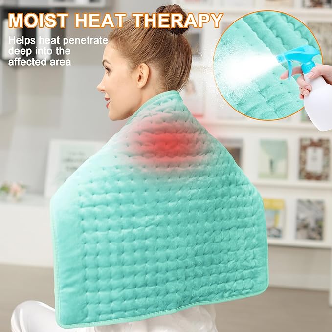 Deepsoon Heating Pad,Electric Heating Pads for Back,Neck,Abdomen,Moist Heating Pad for Shoulder,Knee,Arms,Legs,Dry/Moist Heat & Auto Shut Off,Christmas Gifts for Men and Women,Light Green,24x20 Inch