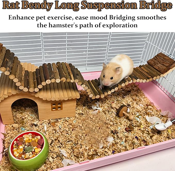 Hamiledyi Hamster Suspension Bridge 21.7 x 2.8 Inch Rat Long Bendy Bridge Wooden Climbing Ladder Cage Accessories for Syrian Hamster Gerbil Mouse Rat