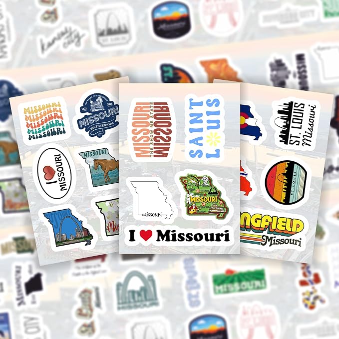 100Pcs Missouri Sticker for Water Bottle and Laptop - State Souvenirs, Decorations & Gifts, Waterproof Vinyl Decals, Gifts for Women & Men