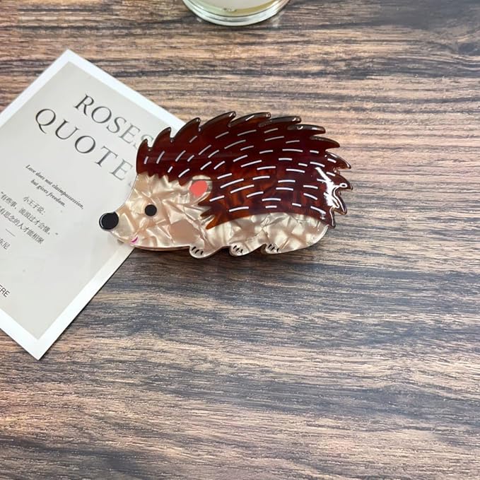 Hedgehog Hair Claw Clips for Women Animal Hair Clips Acrylic Hair Jaw Clips | Cute Brown Hedgehog Hair Clamp Reptile Animal Hair Barrettes Strong Hold Hair Accessories Party Holiday Hairstyle Decoration