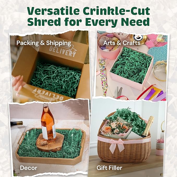 USA Made Crinkle Cut Paper Shred Filler Great for Shipping Packages, Gift Wrap, Basket Filling and All Other Occasions 8 oz Light Green