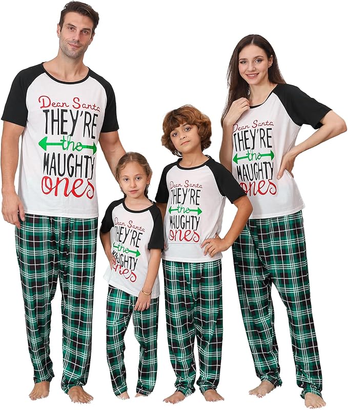 Christmas Pajamas for Family Matching Holiday PJ's Jammies Sets with Short Sleeve Tee and Pants Sleepwear Loungewear