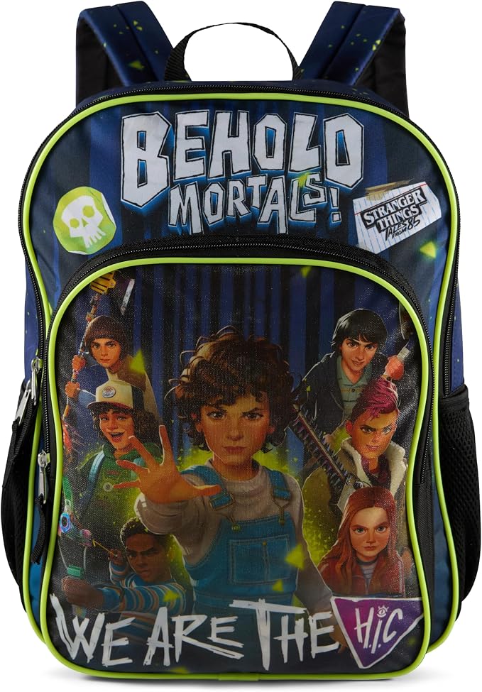 AI ACCESSORY INNOVATIONS Stranger Things Tales from '85 Backpack for Boys & Girls, School Bag featuring Eleven, Will, Max, Steve, Mike, Dustin Roboin, Lucus, 16” Bookbag, Black