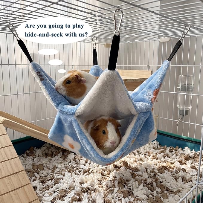 2 Pack Guinea Pig Hammock, Rat Hammock, Double Layer Bed | Cozy double-layer fleece hammock for rats, guinea pigs & more. Warm hideout, sturdy hooks, washable cage accessories.