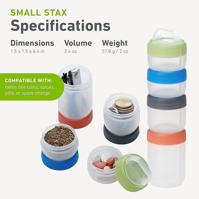 humangear STAX, Stackable Snack Containers - 4-Piece Leak-Proof Snack Travel System - FDA-Food Safe, BPA/PC/Phthalate-Free - Stackable & Click-Together Food Storage, Small
