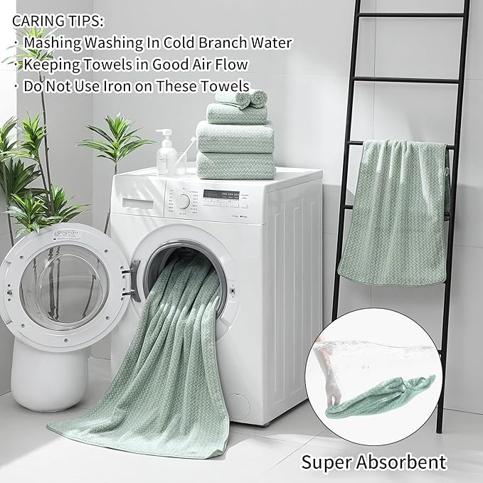 Ultra Soft Bath Towel Set,12 Piece (4 Bath Towels,4 Hand Towels,4 Washcloths) Family Bathroom Towels Set with Hanging Loop,Quick Dry Extra Absorbent Shower Towel for Bathroom,Hotel,Spa-Light Green