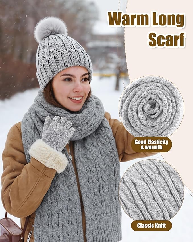 Geyoga 6 Pcs Winter Warm Set for Women Warm Beanies Hats Touchscreen Gloves Long Scarf Ear Muffs Socks Winter Gifts for Women