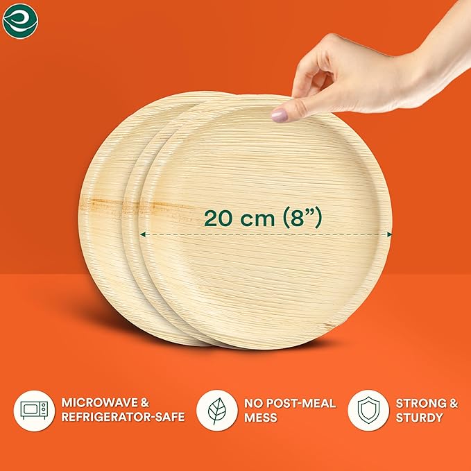 ECO SOUL Compostable 8 Inch Palm Leaf Round Plates (400 Count) Like Bamboo Plates | Biodegradable | Eco-Friendly, Microwave & Oven Safe