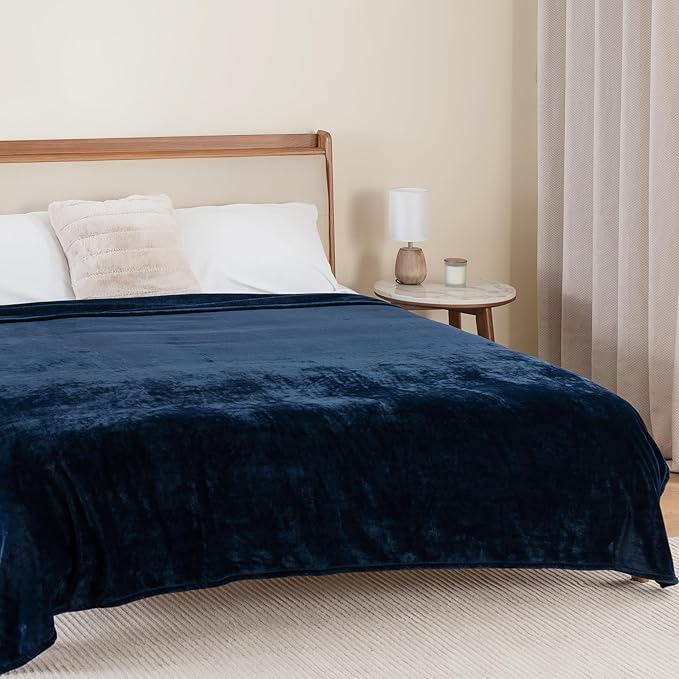 Berkshire Blanket Classic VelvetLoft® Solid Bed Blanket Twin Size, Lightweight Soft Fuzzy Plush Blanket for Bed and Couch, Dress Blues, 60x92 Inches