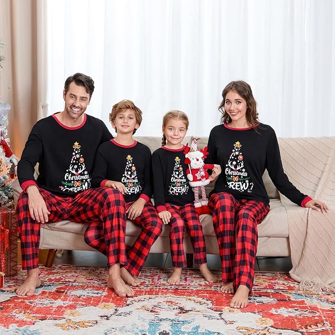 Matching Family Christmas Pajamas Set Elk/Tree/Plaid Holiday Sleepwear Xmas Family Jammies
