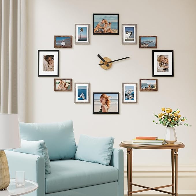 Vittanly 12 Pack Picture Frames Collage Wall Decor for Mounting or Tabletop Display, Gallery Wall Frame Set for Family, Multi Sizes Including 4pcs 8x10, 4pcs 5x7, 4pcs 4x6, Black, Brown and Dark Grey