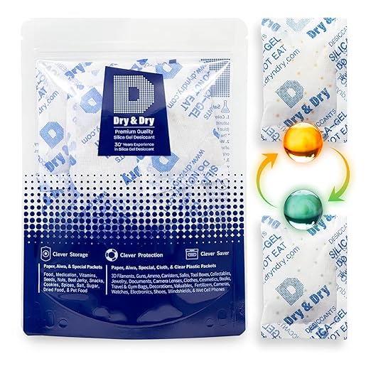 Dry & Dry 20 Gram [30 Packs] Orange Indicating(Orange to Dark Green) Mixed Silica Gel Packets - Food Safe Rechargeable Silica Packets Desiccants Silica Gel Packs Silica Gel Packets