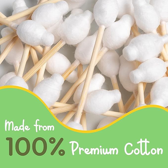 Baby Cotton Swabs 220 Count | Biodegradable & Organic Wooden Cotton Buds | Double Tipped Safety Sticks | 100% Eco-Friendly & Natural