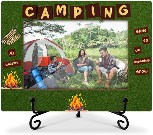Camping Gifts Wood Photo Frame for Camper Friends Daughter Son, Summer Camping Decor Tabletop Display 4 x 6 Picture Frame Vacation Gifts for Camper Home Office RV Living Room Holiday Decors -16