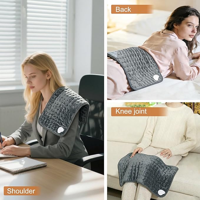 Electric Heating pad with 6 Heat Settings, Auto Shut Off, Dry Electric Heating for Back Neck Knee Arms Legs Shoulder Heat Pads for Christmas Birthday Father's Day Mother's Day (24"X12", Dark Gray)