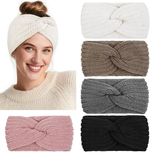 Huachi Winter Headbands for Women Ear Warmers, Warm Headbands for Women Winter Accessories, Cold Weather Headband Chunky Knit Head Bands Ear Warmers 5PCS