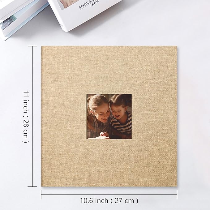 Vienrose Large Photo Album Self Adhesive for 4x6 8x10 Pictures Linen Scrapbook Album DIY 60 Blank Pages with A Metallic Pen Khaki