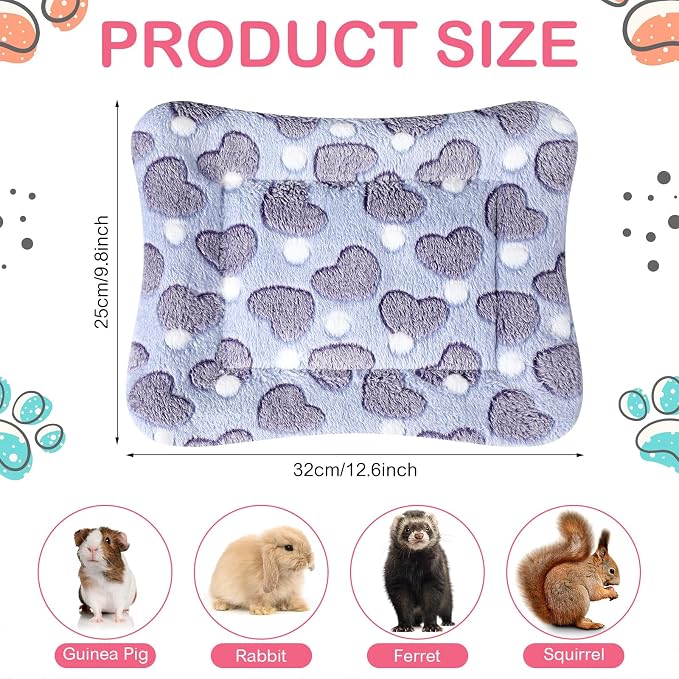 Haull 4 Pcs Waterproof Guinea Pig Bedding Soft Dog Cat Bed Crate Mat Small Animal Plush Cage Liners Rabbit Bunny Kennel Pad Reversible Cozy Pee Thickened Hamster Pad(Heart,13 x 10 Inch)