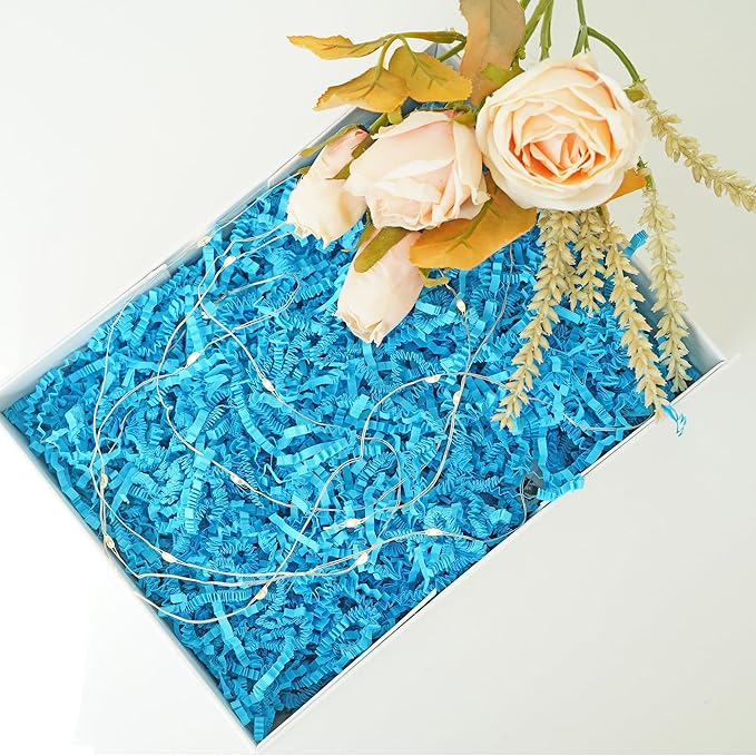 Bobobag - 1LB Crinkle Cut Paper Shred Filler Recyclable Gift Wrap Confetti Raffia Grass Shred Paper for Easter Baskets Filler Creative Eggs Decor (Blue)
