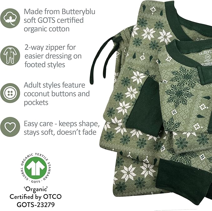 JAMIE Matching Family Jammies Holiday Pajamas 100% Organic Cotton PJs Adults, Kids, Toddlers, Baby, Pets