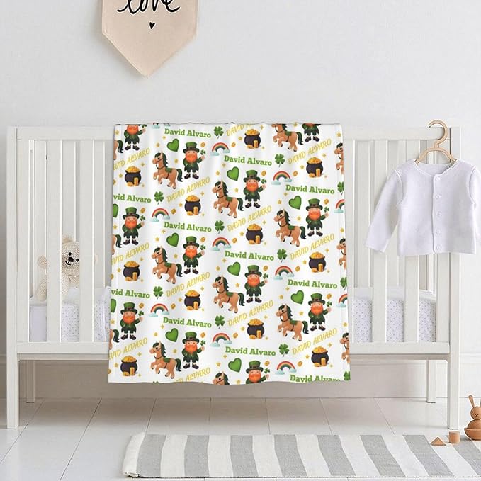 Ship Next Day, Personalized Baby Blanket for Boys Girls - Printed in USA, Custom Name Toddler Blanket with Lucky Horse Pattern, Perfect Newborn Gift