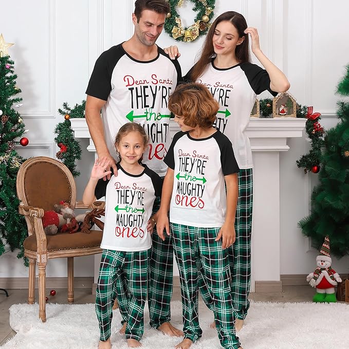 Christmas Pajamas for Family Matching Holiday PJ's Jammies Sets with Short Sleeve Tee and Pants Sleepwear Loungewear