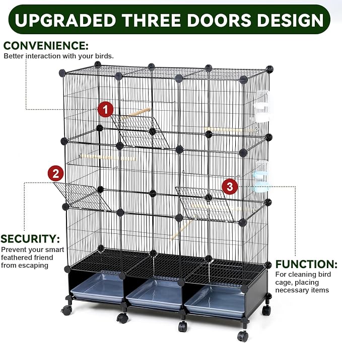 VISCOO Encrypted MetalBird Cage (46" x 36" x 12") for Parrot Parakeets | Bird Cages with Wooden Perches,Slide-Out Tray, Water Bottle & Feeder, for Parrot,Parakeets,Cockatiel,Small Mid-Sized Birds