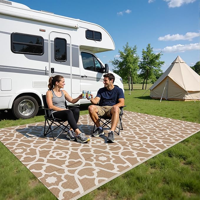 HEBE Outdoor Rug Waterproof 5x8, Plastic Straw Rug Camping Rug, Reversible Outdoor Patio Rugs RV Mat Clearance, Indoor Outside Floor Carpet for Porch,Deck,Camper,Balcony,Backyard