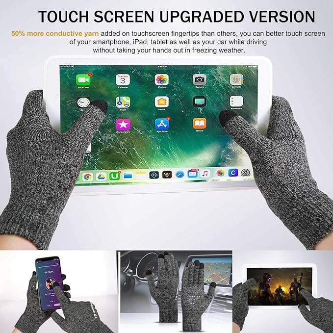TRENDOUX Winter Gloves for Men Women - Upgraded Touch Screen Cold Weather Thermal Warm Knit Glove for Running Driving Hiking