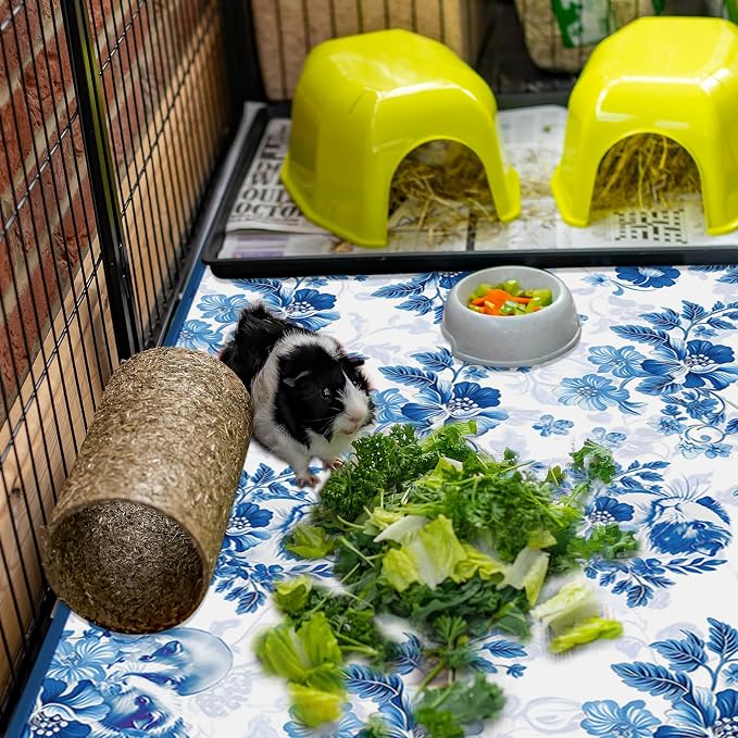 JarThenaAMCS 3 Packs Guinea Pig Pee Pads 24" x 47" Reusable Guinea Pig Pee Mat Watercolor Blue Flower Washable Small Animal Cage Liner for Rabbit Hamster Chinchilla Ferret Rat