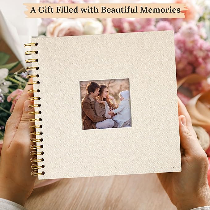 Scrapbook Photo Album Linen Cover, 12 x 12 Inch Hardcover Kraft White Pages Memory Book, for Travel Wedding Guest Book Christmas Baby Shower (40 Sheets/ 80 Pages,Beige)