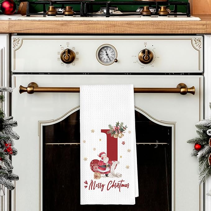 Christmas Initial Letter J Kitchen Towels Personalized Gifts Dish Towels Hand Towels for Kitchen Decorations, Christmas Birthday Gifts for Women, 24x16 Inch
