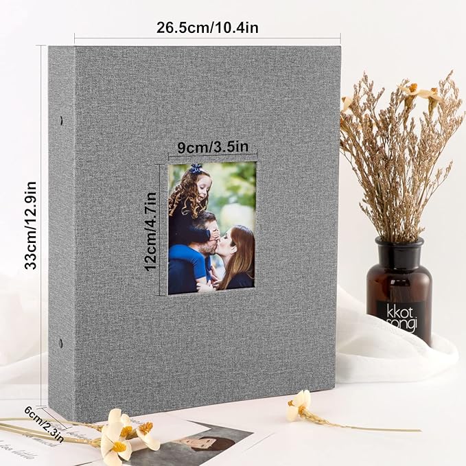 Ywlake Photo Album 4x6 400 Pockets, Linen Photo Albums Holds 400 Vertical Pictures Only Grey