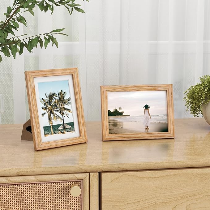 5x7 Picture Frame, Solid Oak Wood 5 x 7 Frame with Plexiglass, 5 by 7 Photo Frame for Wall & Tabletop Display, 5x7 Picture Frame Matted to 4x6, Natural Oak Color, 1 Pack