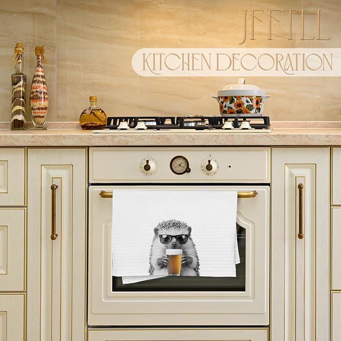 Funny Hedgehog Beer Kitchen Towels, Hedgehog Gifts Dish Tea Towels for Kitchen Decor, Bar Towel for Bartender Kitchen, Beer Lover Gift, 16x24 Inch