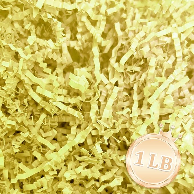Zankubom 1 LB Light Yellow Crinkle Cut Paper Shred Filler Great for Gift Wrapping, Light Yellow Basket Fillers, Birthday, Gift Wrapping, Halloween Thanksgiving Christmas Party Decor Filling Supplies
