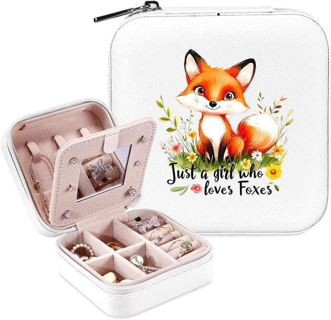 Fox Jewelry Box, Gifts For Teens Girls, Fox Lovers Stuff Items Accessories Things Merchandise Decor Merch, Travel Ring Earrings Necklace Organizer Holder!