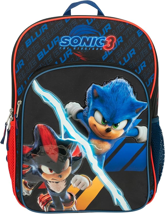 AI ACCESSORY INNOVATIONS Sonic The Hedgehog 3 Movie Backpack for Boys & Girls, Bookbag featuring Sonic & Shadow, Schoolbag with Adjustable Shoulder Straps & Padded Back,16 Inch