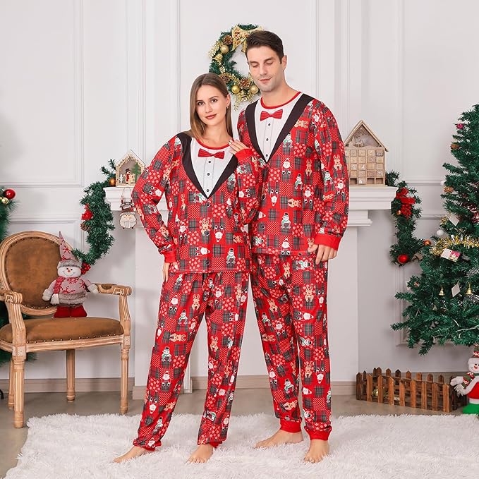 PYAEAS Matching Family Pajamas Sets Christmas PJ's Jammies Holiday Sleepwear Loungewear for Adult Women Men Xmas Outfits