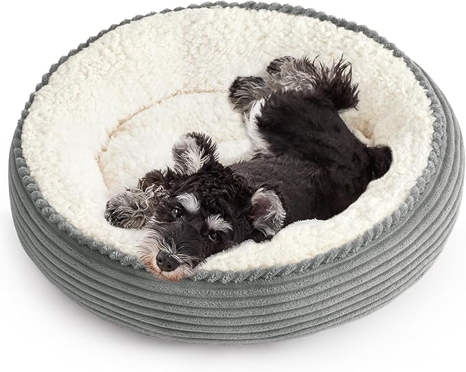 Love's cabin Round Donut Cat and Dog Cushion Bed, 24in Pet Bed for Small or Medium Dogs, Anti-Slip & Water-Resistant Bottom, Soft Durable Fabric Pet Beds, Washable Calming Cat Bed Light Grey