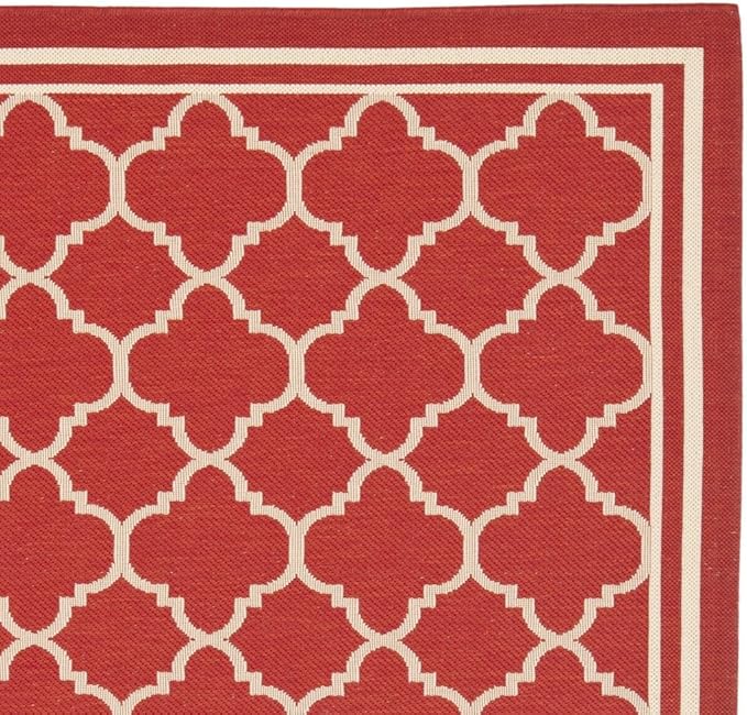 SAFAVIEH Washable Rug Outdoor Courtyard Collection - 7'10" Square, Red & Bone, Non-Shedding & Easy Cleaning, Ideal for Patio, Backyard, Mudroom (CY6918-248)