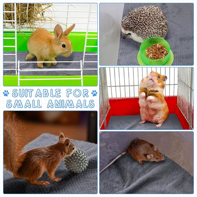 VitalCozy 10 Pcs Guinea Pig Cage Liners Washable Rat Bedding for Guinea Pigs Controlling Absorbent Waterproof Pee Pads Blanket for Rabbits Hamster Small Animal Chinchilla(Grid,18 x 24 Inch,Gray)
