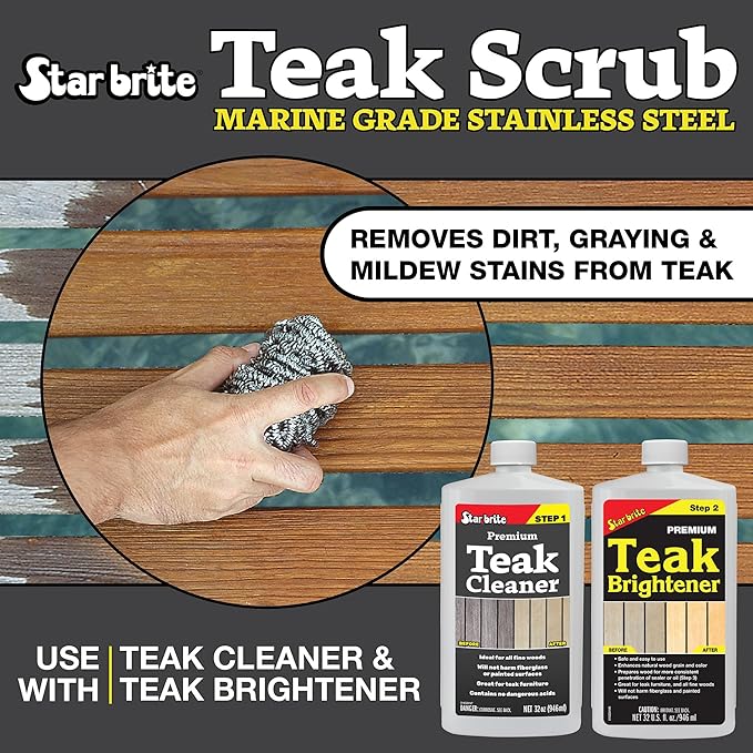 STAR BRITE Marine-Grade Stainless Steel Scrub Scouring Pad Scrubber - Refinish Wood Furniture & Boat Teak