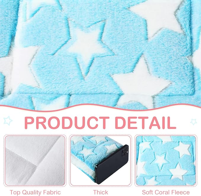 Haull 4 Pcs Waterproof Guinea Pig Bedding Soft Dog Cat Bed Crate Mat Small Animal Plush Cage Liners Rabbit Bunny Kennel Pad Reversible Cozy Pee Thickened Hamster Pad(Cute Star,13 x 18.5 Inch)