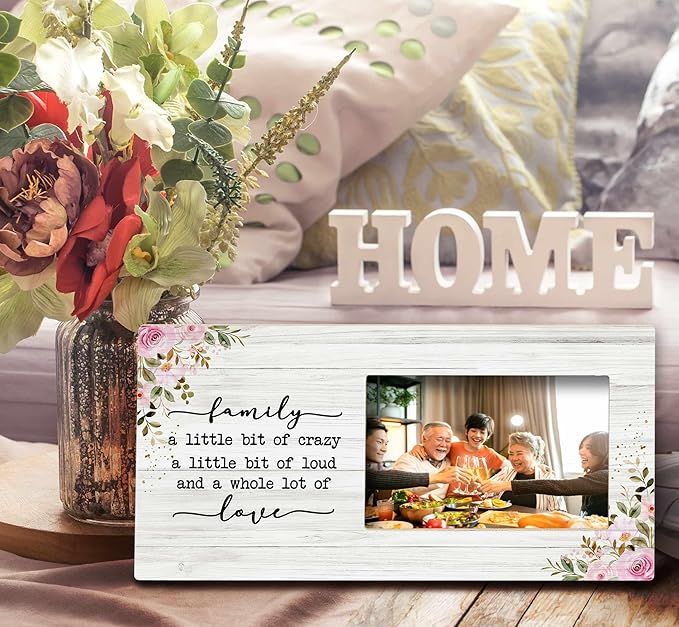 SRADMO Family Picture Frame - Where Life Begins and Love Never Ends - 12x6 Inch Wooden Tabletop Photo Frame for Couples