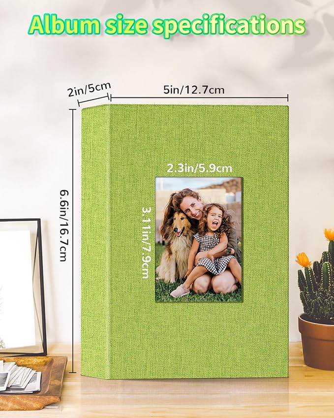 Photo Album 4x6 with 100 Pockets,Slip-in Picture Albums,Linen Cover Memory Book with Front Window,White Page Vertical Photo Book for Wedding,Family,Anniversare,Baby,Vacation
