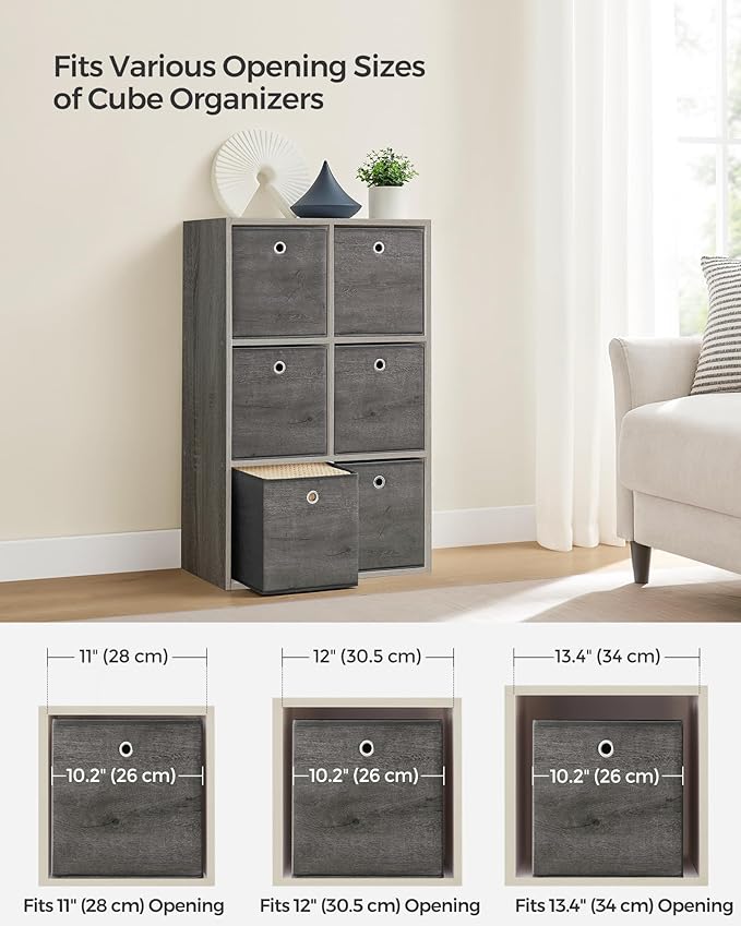 SONGMICS Storage Cubes, Set of 6 Storage Bins with Handles, Foldable Oxford Fabric and Non-Woven Fabric Storage Boxes, 10.2 x 10.2 x 11 Inches, Fit Cube Storage Unit, Misty Gray URFB126G01