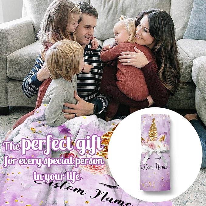 Personalized Unicorn Blanket with Name for Girl, Custom for Kids, Soft Flannel Purple Toddler Customized Gift for Birthday Christmas Baby Shower Newborn 30'' X 40'', 30''x40'' for baby