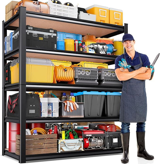 71"Hx46"Wx18"D Garage Shelving-2050 lbs 5 Tier Storage Shelves,Adjustable Heavy Duty Metal Shelving Unit and Storage Large Rack,Utility Steel Shelf for Warehouse Industrial Pantry Basement Black