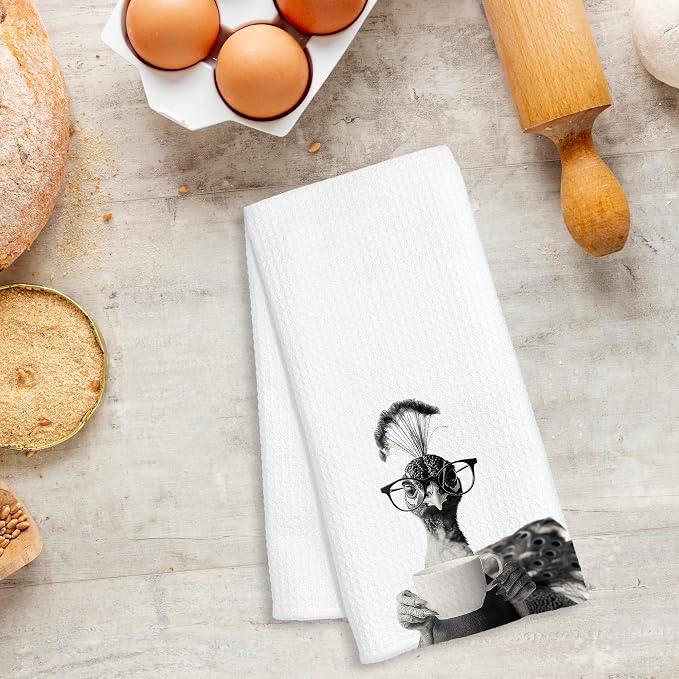 Funny Peacock Decor Coffee Kitchen Towels Gift, Peacock Bird Gifts for Women, Coffee Gifts for Women, Bird Lover Gift Decorative Dish Hand Tea Towels for Kitchen Home Bar Decor, 16x24 Inch
